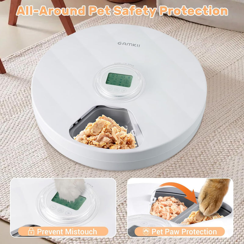 GAMKII Automatic Cat Wet Food Feeder 6 Meals with 2 Ice Packs, Battery Power Auto Pet Food Dispenser