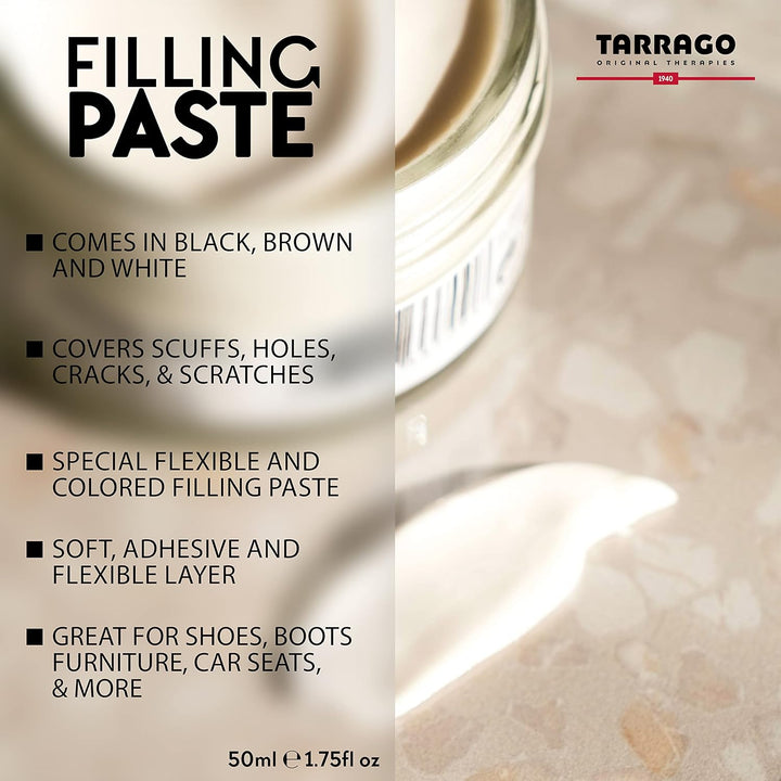 Tarrago | Gefülltes Nudelglas 50 ml | Füllpaste zur Reparatur von Leder, Kunstleder und Gummi Mittel
