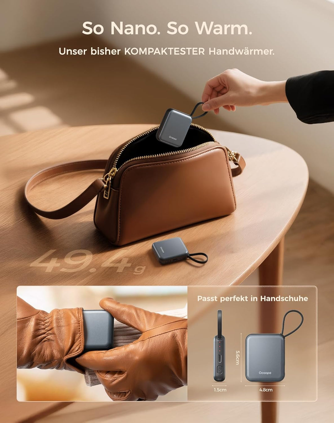 OCOOPA Handwärmer Elektrisch 2er Set, 3 Stufen Wärme, Schnelles Aufheizen, 4000mAh Taschenwärmer Wie