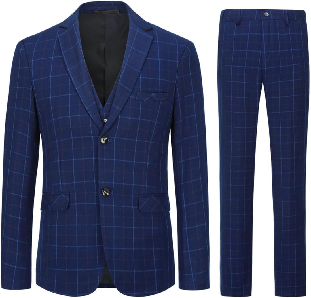 Allthemen Herre Anzug Kariert Herrenanzug Slim Fit 3 Teilig Anzüge für Business Hochzeit L #6238 Dun
