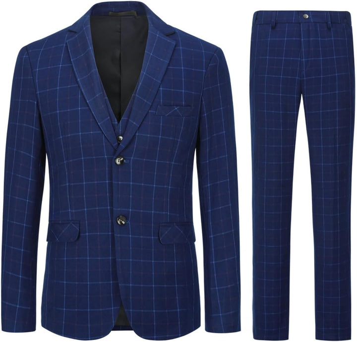 Allthemen Herre Anzug Kariert Herrenanzug Slim Fit 3 Teilig Anzüge für Business Hochzeit L #6238 Dun