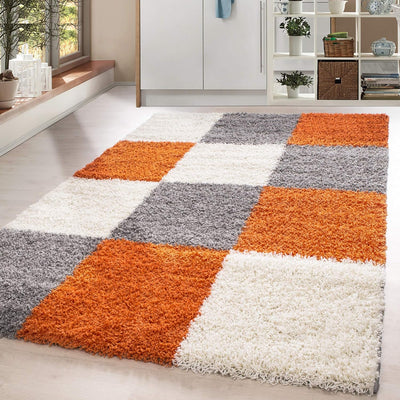 HomebyHome Teppich Wohnzimmer Shaggy Hochflor Terra Rechteckig 200x290 cm Kariert (200x300 cm) - Fla