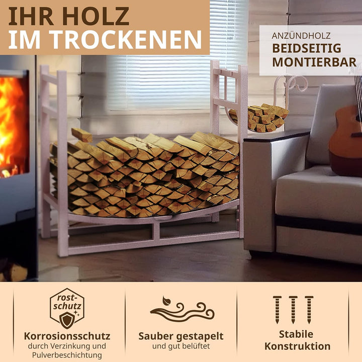 Kaminholzregal Metall 84x33x76 innen I aussen VERZINKT Ablage für Anzündholz Holzregal Brennholz Kam