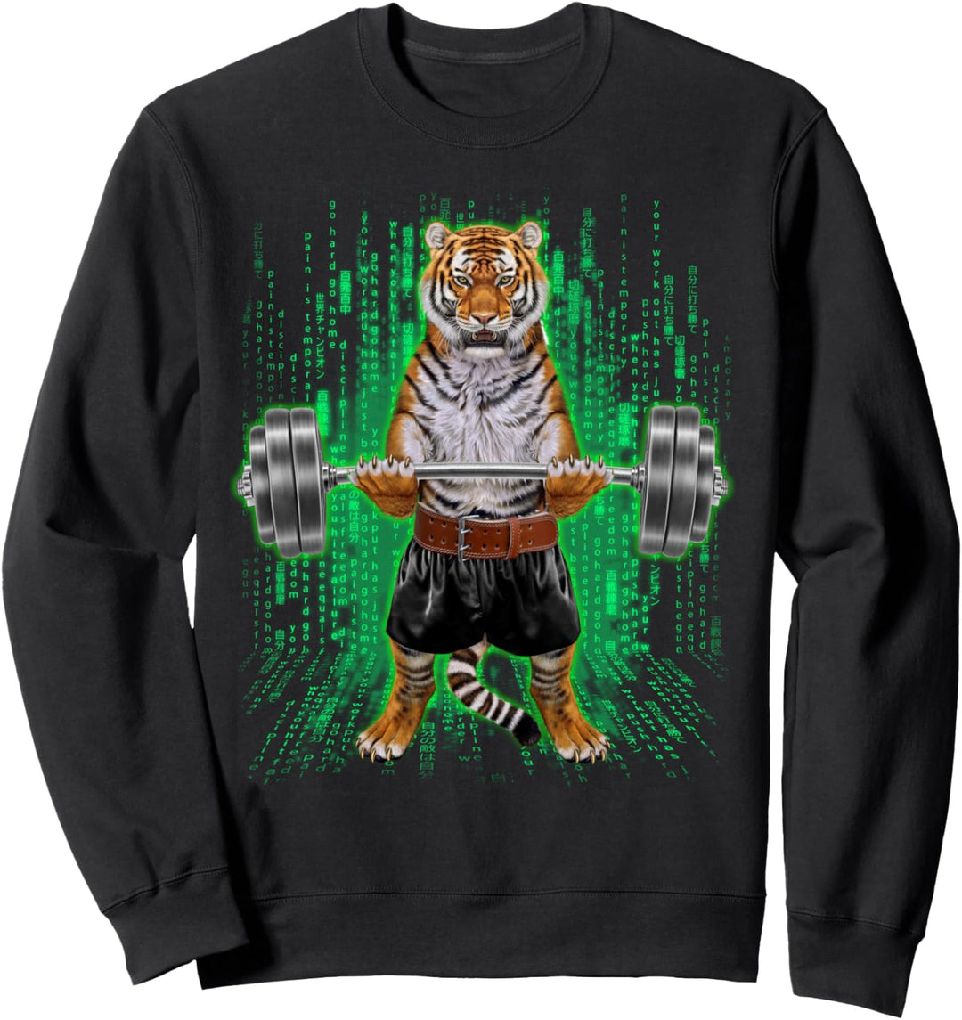 Tiger, der Gewichte im Cyber-Fitnessstudio hebt Sweatshirt
