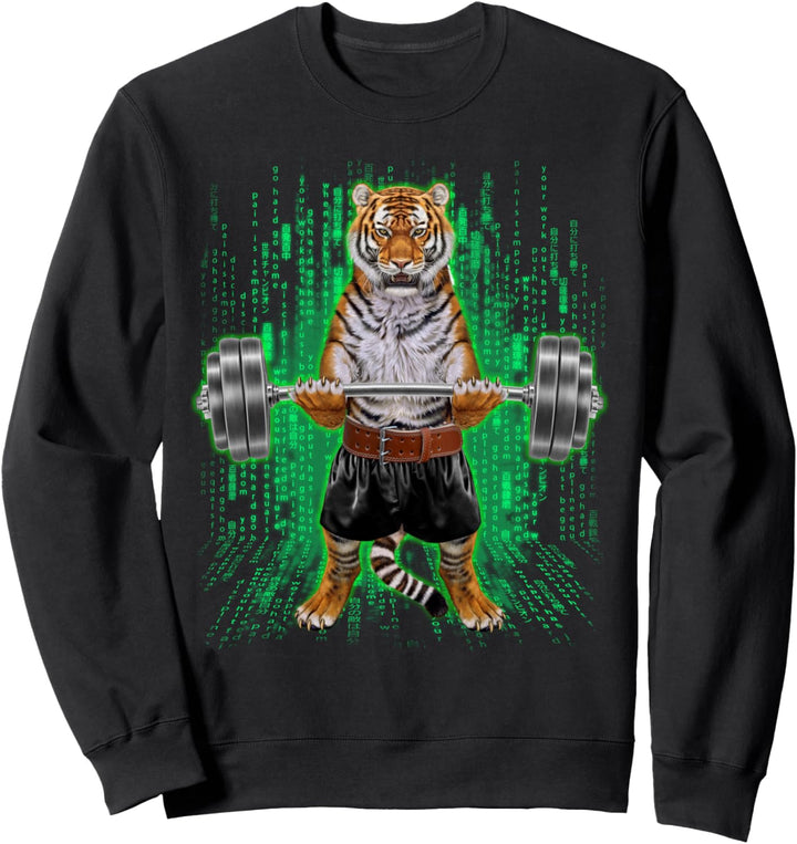 Tiger, der Gewichte im Cyber-Fitnessstudio hebt Sweatshirt
