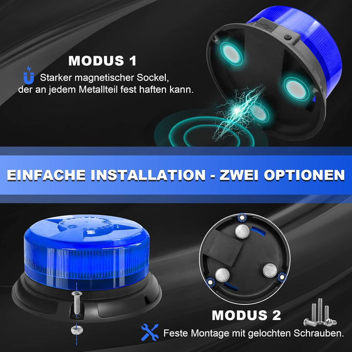 antom Rundumleuchte akku Mit Fernsteuerung 9 Blitzmuster 12V 24V Blau Warnleuchte led magnet mit Kfz
