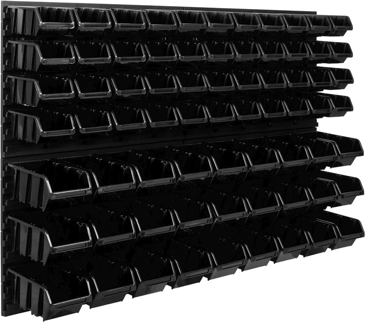 Lagersystem Werkstattregal | 115 x 78 cm | 71 stck. Box | Wandregal mit Stapelboxen - Wandplatten Ex
