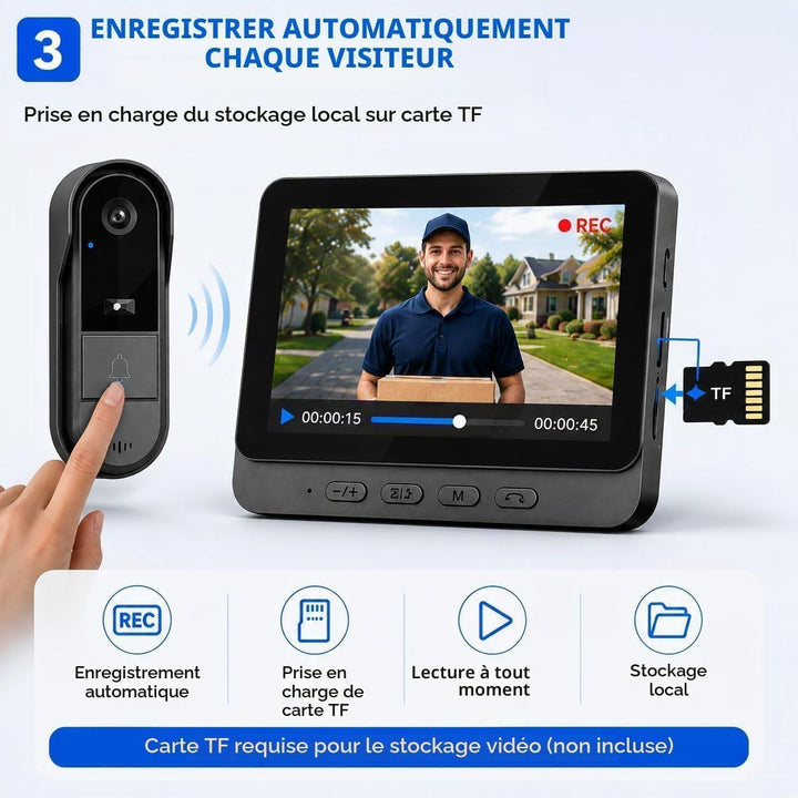 Kabellose Türklingel für den Aussenbereich, wasserdicht, Video-Türsprechanlage, mit Kamera, HD-Monit