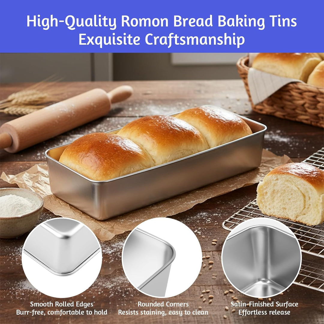 Romon Edelstahl Brotbackform, 2 Stück Brotbacktopf Kasten, Rechteckige Kastenform (33×15×6.5cm) hitz