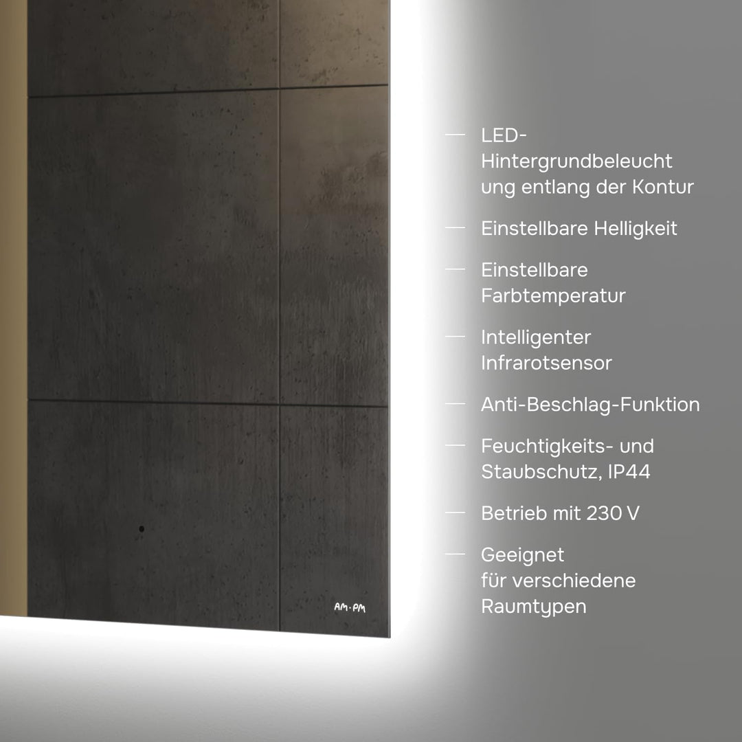 AM.PM Hit – LED Spiegel 60 x 70 cm mit Beleuchtung | Badezimmerspiegel mit LED | Spiegel mit Licht d