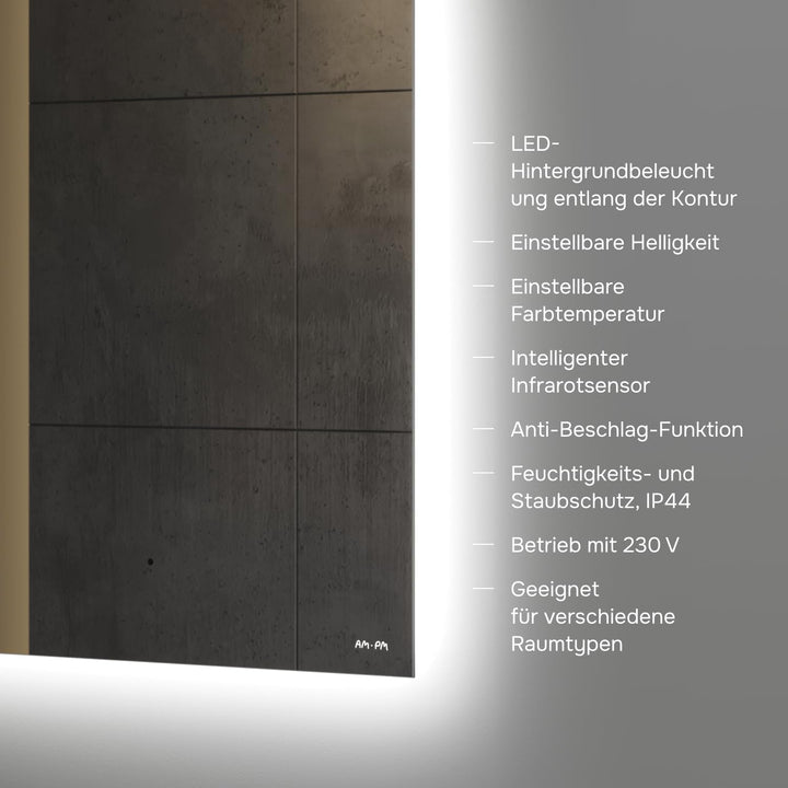 AM.PM Hit – LED Spiegel 60 x 70 cm mit Beleuchtung | Badezimmerspiegel mit LED | Spiegel mit Licht d
