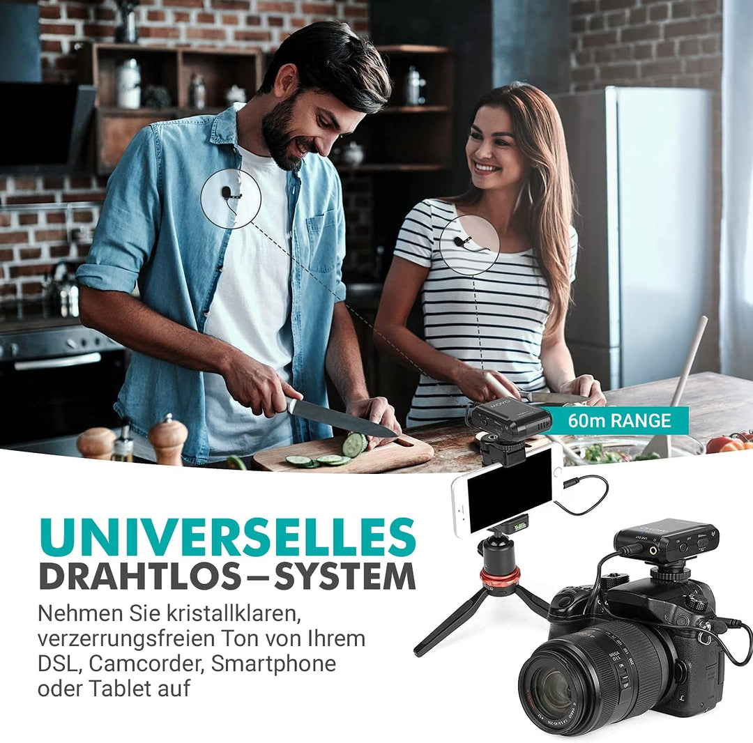 Movo WMX-1-DUO 2.4GHz Drahtloses Lavalier-Mikrofonsystem, kompatibel mit DSLR-Kameras, Camcordern, i