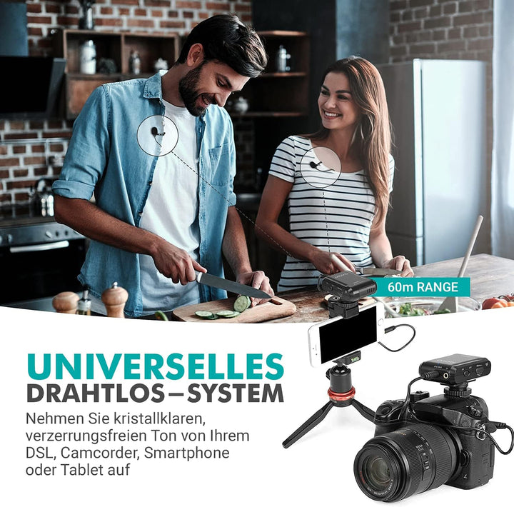Movo WMX-1-DUO 2.4GHz Drahtloses Lavalier-Mikrofonsystem, kompatibel mit DSLR-Kameras, Camcordern, i