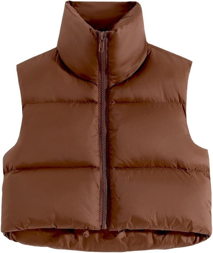 fuinloth Damen Weste Kurz Stehkragen Steppweste Warm Winter Crop Puffer Weste mit Reissverschluss Är