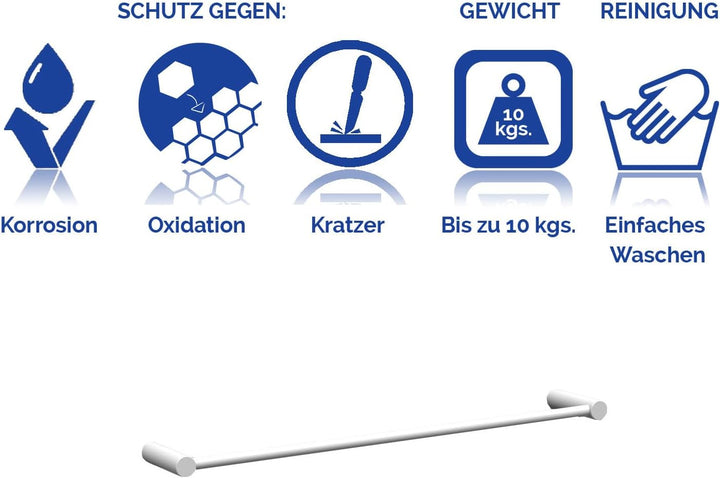Kon-fort Home Handtuchhalter Weiss 30cm zum Bohren Bad, Edelstahl Gebürstet Wandmontage, Handtuchsta