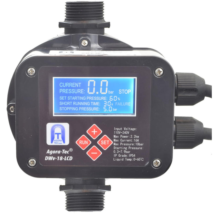 Agora-Tec® Pumpensteuerung Druckschalter Durchflusswächter DWv-18-LCD verkabelt (Ein- und Abschaltdr
