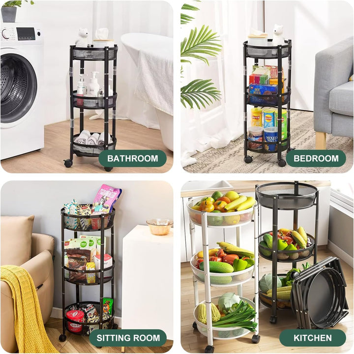 Küchenwagen, rund, 3 Etagen, mit Rollen, für Büro, Küche, Wohnzimmer, jedes Regal hat eine Tragfähig