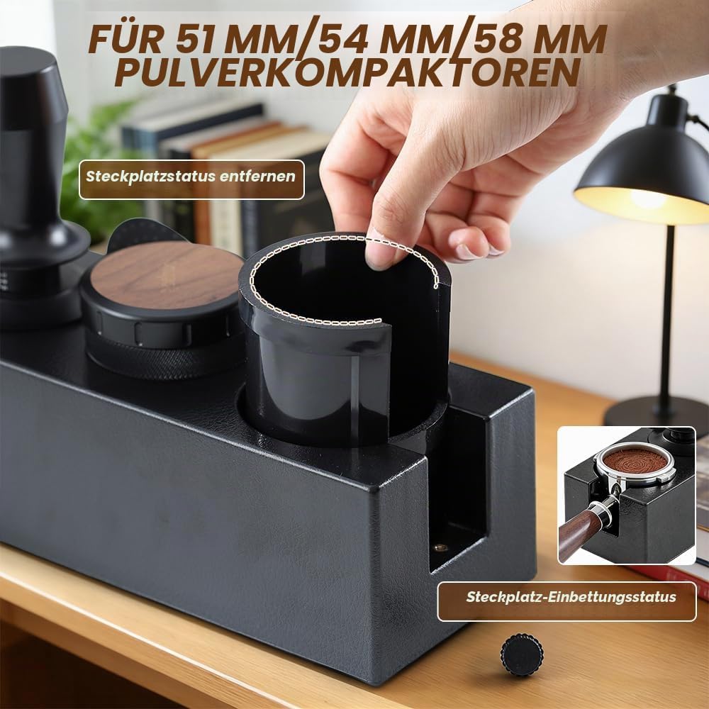 Tamperstation für Barista(51-58mm), Tamping Station aus ABS, Einstellbar Coffee Schwarz Tamper Stati