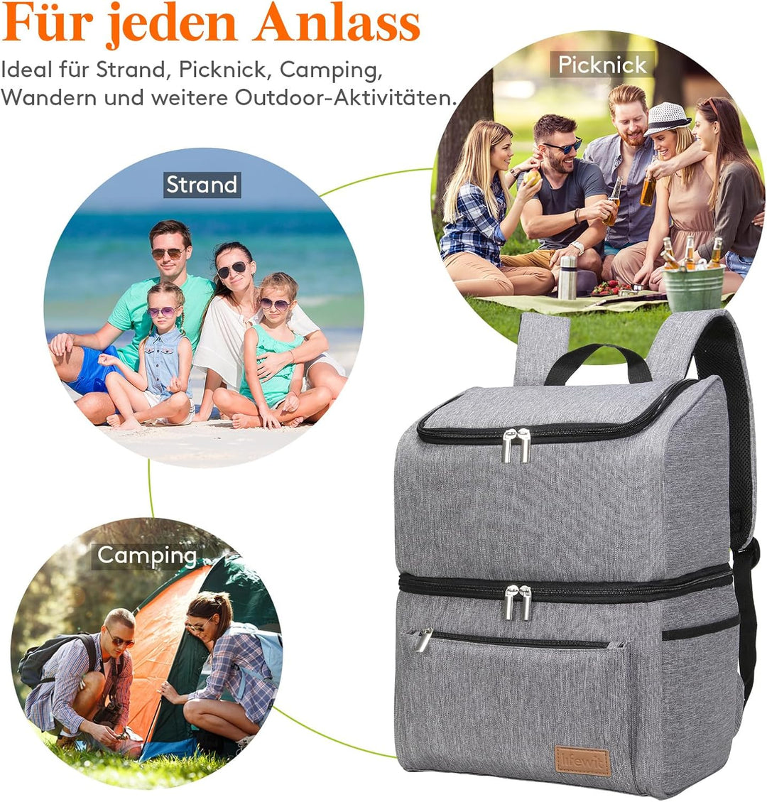Lifewit Kühlrucksack Thermo Rucksack Kühltasche Isolierte Cooler Bag Weich Doppeldecker für Picknick