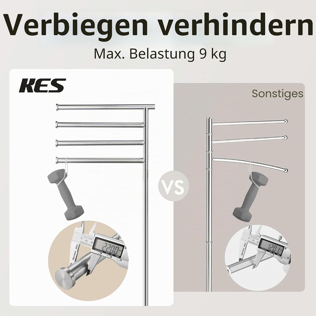 KES Handtuchhalter Stehend Handtuchhalter 4 Armig Schwenkbar Handtuchständer Freistehend Marmor Bad