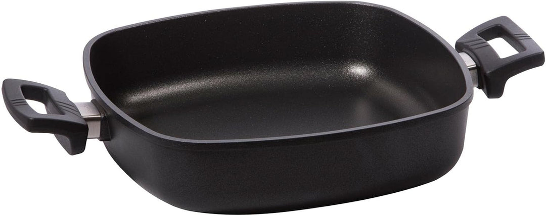 Eurloux Guss-Kasserolle 28 x 28 cm - Flache quadratische Universal Bratenkasserolle Aluguss mit Besc