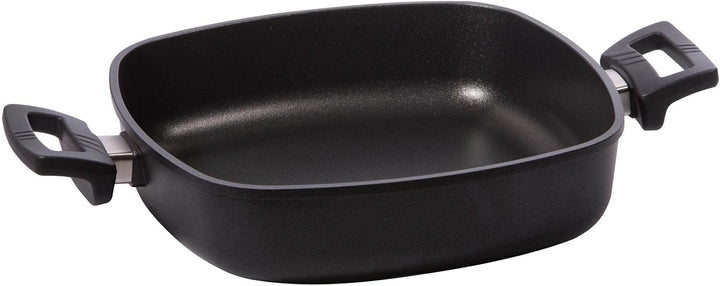 Eurloux Guss-Kasserolle 28 x 28 cm - Flache quadratische Universal Bratenkasserolle Aluguss mit Besc