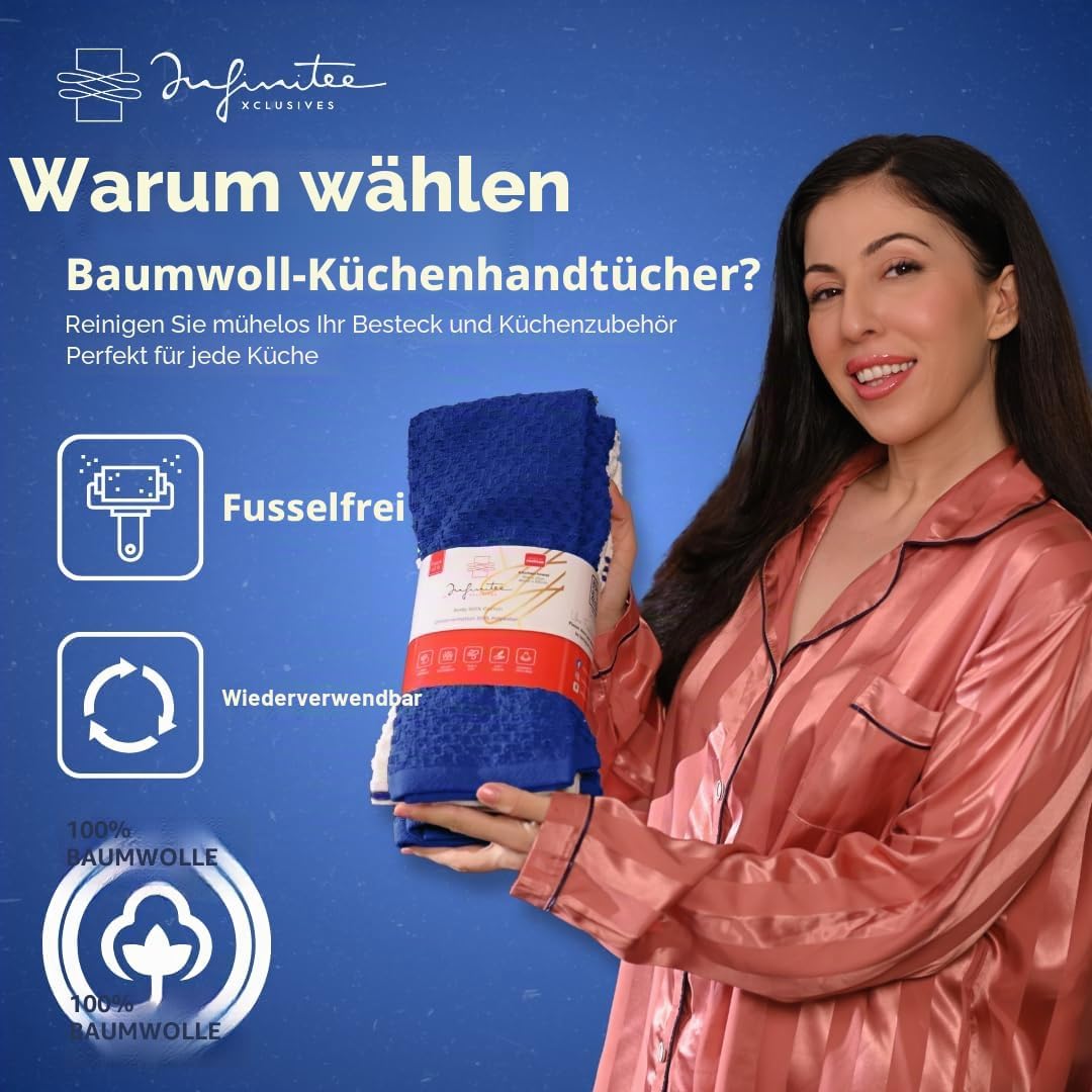 Premium Küchentücher,6 Stück, 100 % Baumwolle, 38.1x63.3 cm, Frottee-Küchentücher, blaues Geschirrtu