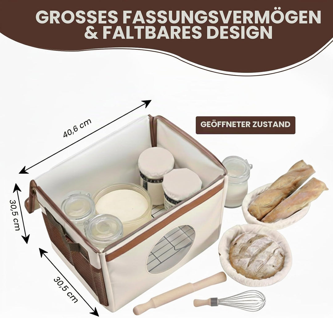 Brot Gärbox mit Heizung, Faltbare Brot Gärschrank Einstellbare Temperatur und Timer, Teiggärbox zum