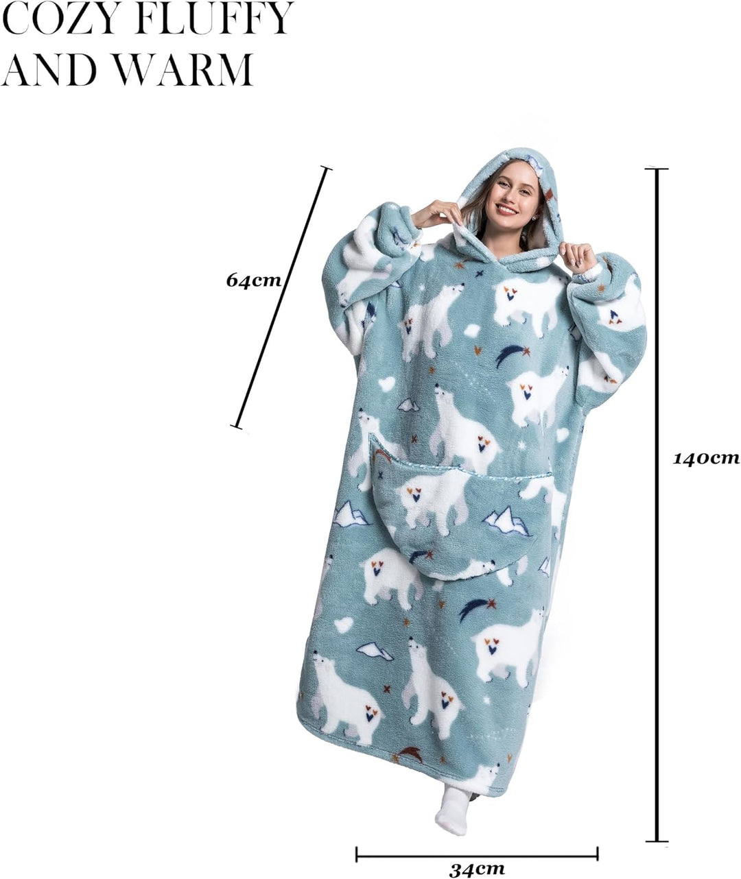 Lange Hoodie Decke mit Ärmeln für Damen &amp; Erwachsene - Kuscheldecke mit Ärmeln - Weiche &amp; Warme Deck