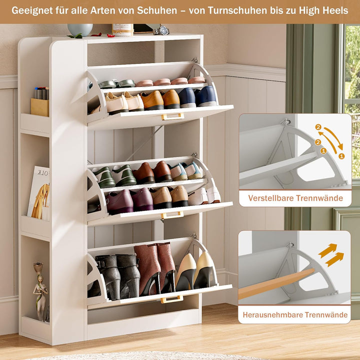 Schuhschrank mit 3 Klappen Schmal Schuhschrank mit 3 Flip-Schuhregal und 3 Ablagefächer platzsparend