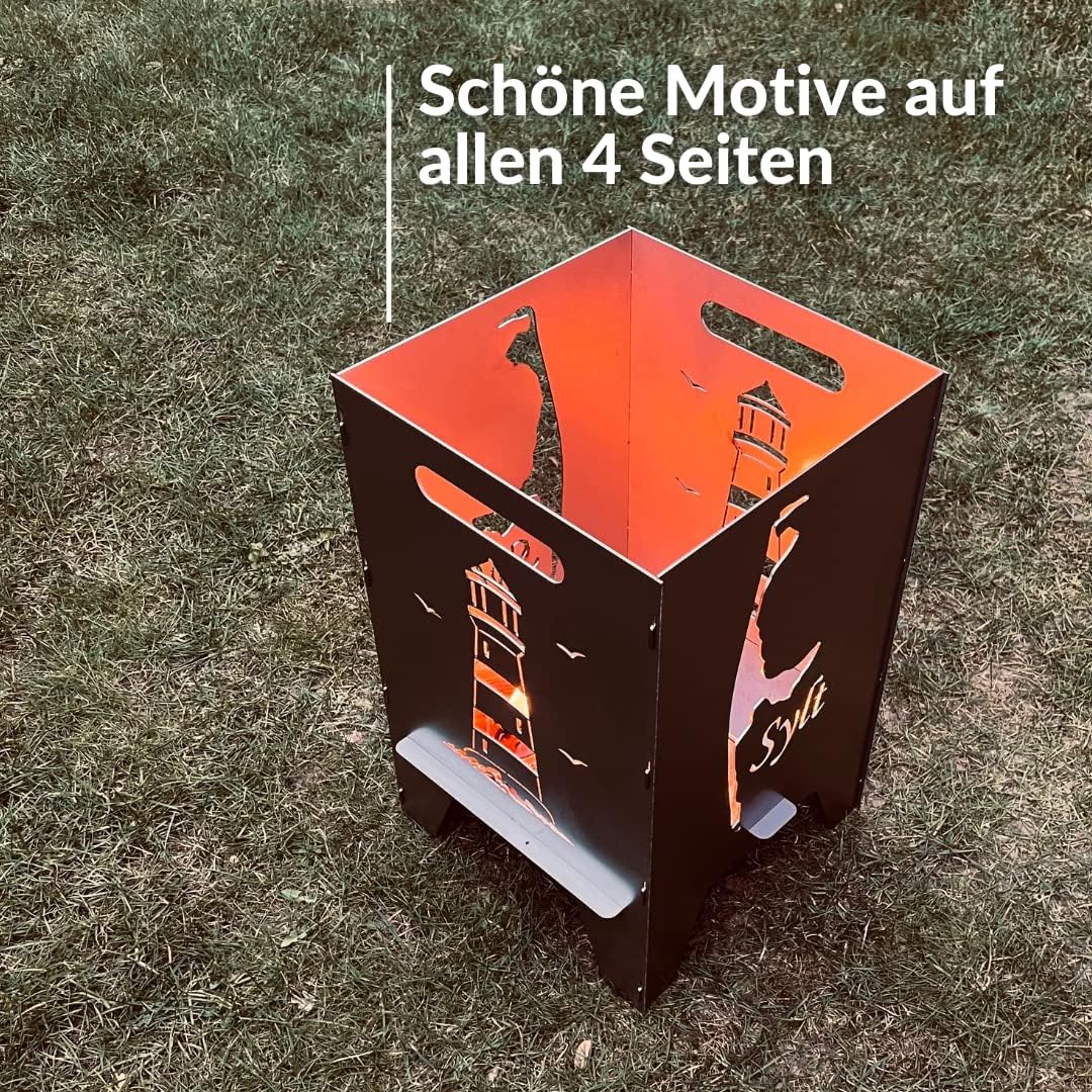 Feuertonne Mit Inselmotiv | Stabiles Stecksystem Mit Tragegriffen | Robust & Aus Hochwertigem Stahl