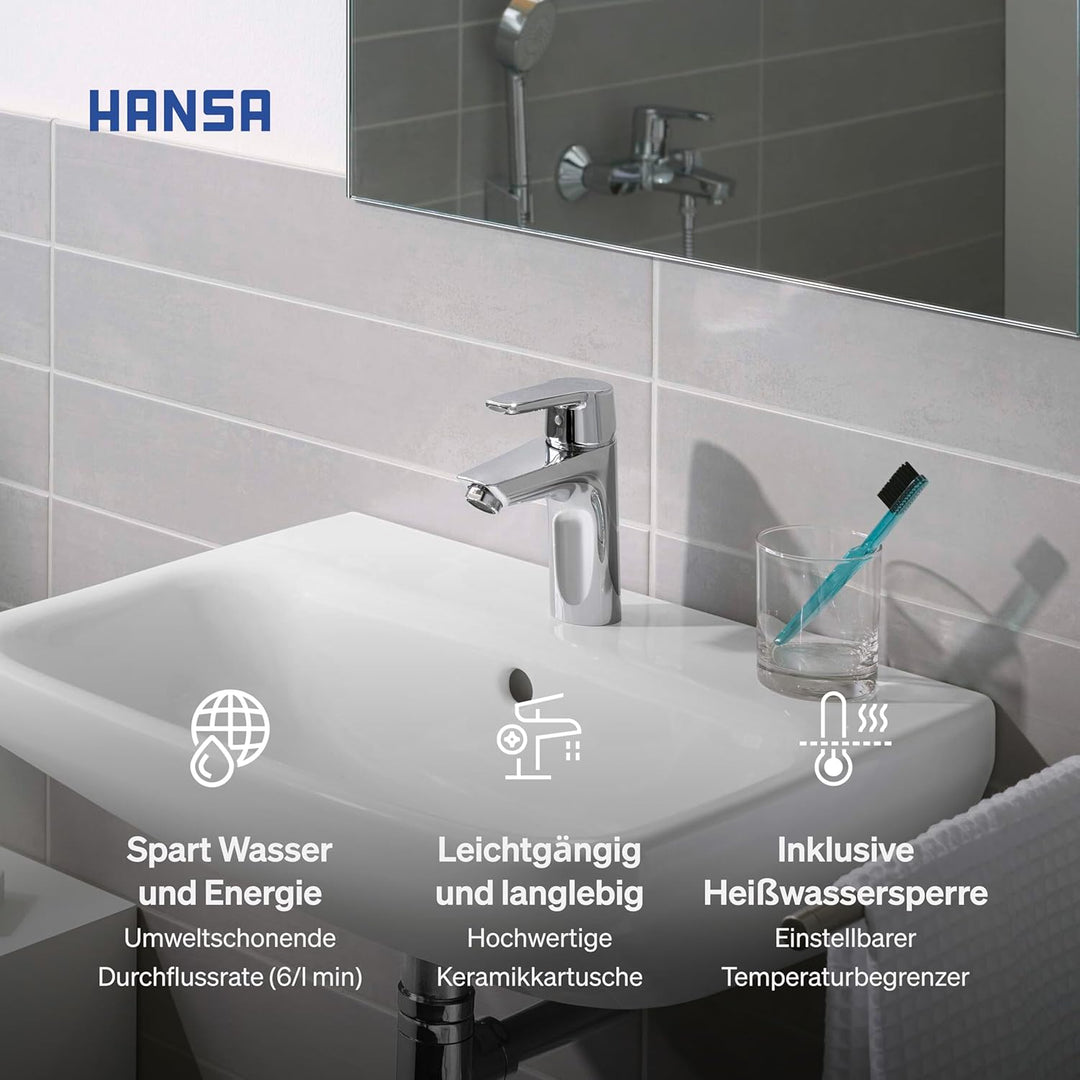 Hansa 51502293 Einhebelmischer/Waschtischbatterie XL HANSAPOLO DN15 | + Ablaufgarnitur und Zugbetäti