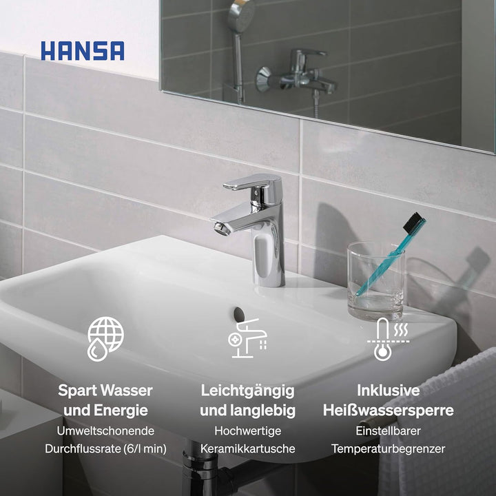 Hansa 51502293 Einhebelmischer/Waschtischbatterie XL HANSAPOLO DN15 | + Ablaufgarnitur und Zugbetäti