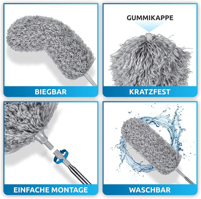 FusselZz® dust it Staubwedel teleskop waschbar [GROssES Set] – lang ausziehbar bis 2,45 m – Spinnweb