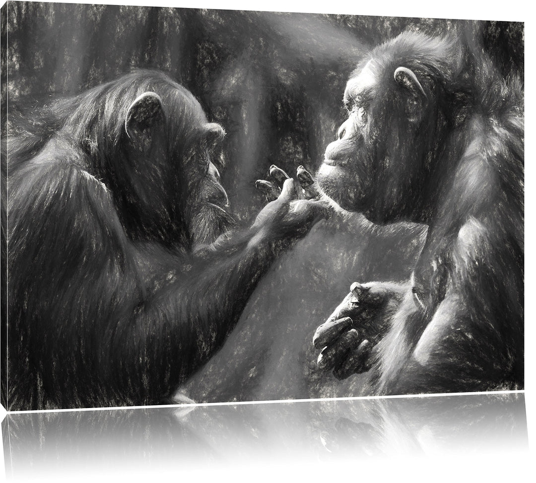 Pixxprint Schimpansen Freundschaft Kunst / 100x70cm Leinwandbild bespannt auf Holzrahmen/Wandbild Ku