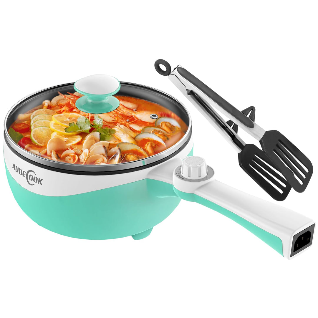 Audecook Electric Pot, 1.7L Elektrische Bratpfanne Travel Portable Pot, Mini Electric Skillet for Do