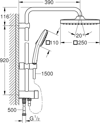 GROHE Vitalio 250 - Duschsystem mit Umstellung, wassersparend ~8l/min (für vorhandene Armaturen, 2 S