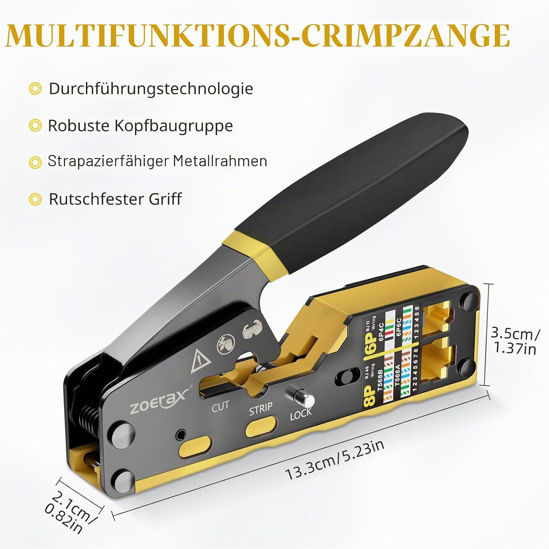 RJ45 Crimpzange Ethernet Crimp Tool Crimper für RJ11/RJ12 Standard, RJ45 Pass Through Stecker, Gelb