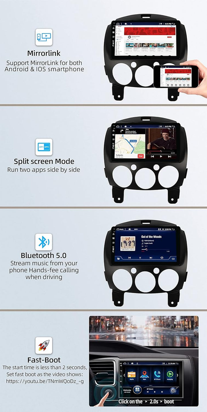 JOYX Android 12 Autoradio Passt für Mazda 2 (2007-2012) - [4G+64G] - Eingebaut DSP/Carplay/Android A
