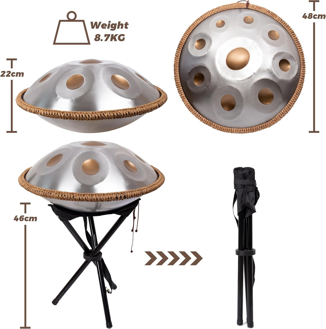 Handpan Anfänger, Stahltrommel 9 Töne 18 Zoll, Hand Pan in G-Dur, Hand Drum mit Drumtasche und Handp