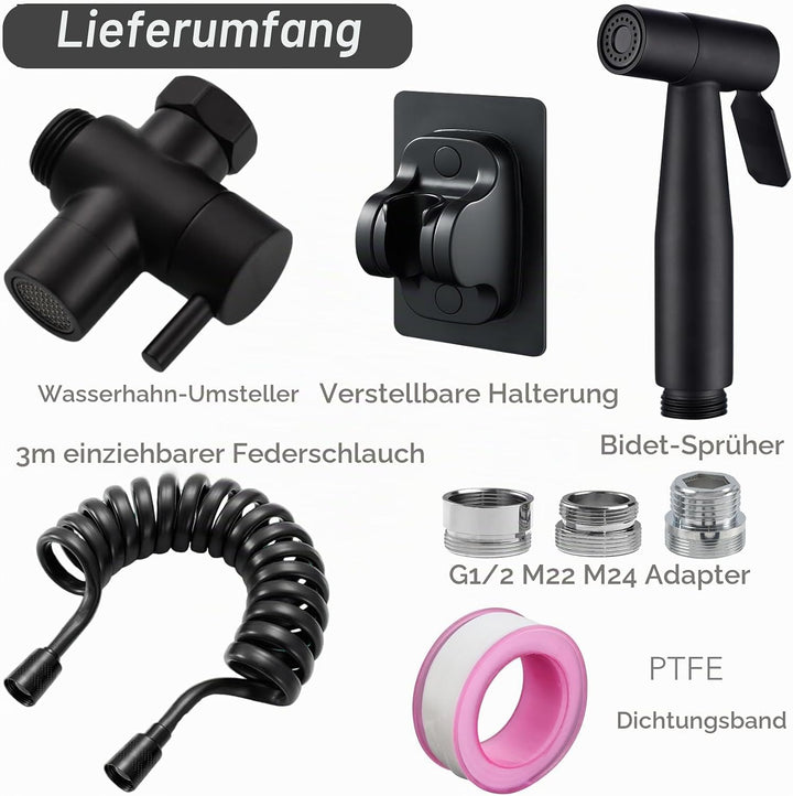 Roscid Handbrause Bad Bidet Edelstahl Duschkopf Waschbecken Set mit 3M Schlauch und 3 Adapter für G1