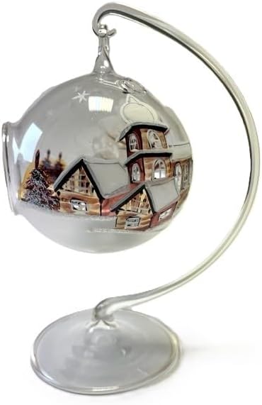 Windlicht Teelicht Kugel Kerzenglas mit Ständer aufwendig hochwertig handbemalt transparent Winter N