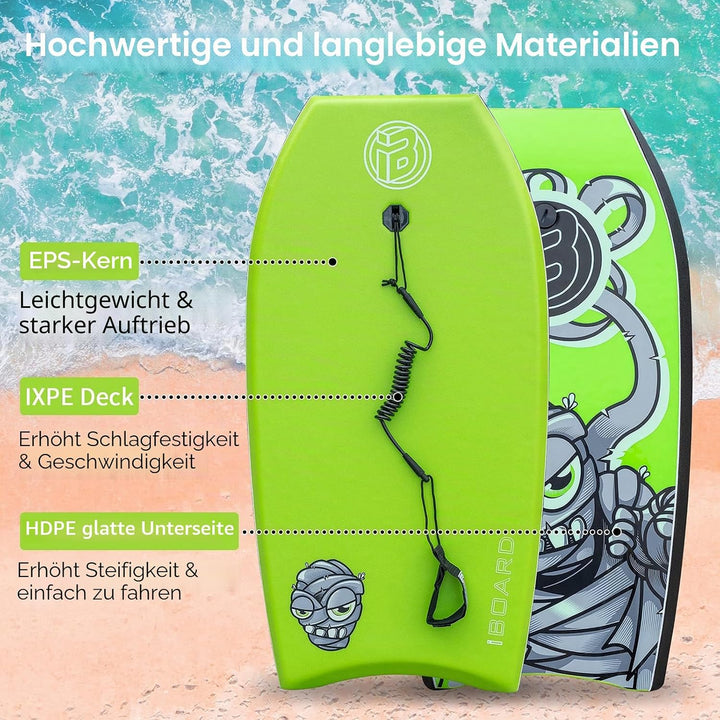 Body Board, 83 cm leichtes Bodyboard mit EPS-Abdeckung, Premium-Leine und Handschlaufe zum Surfen gr