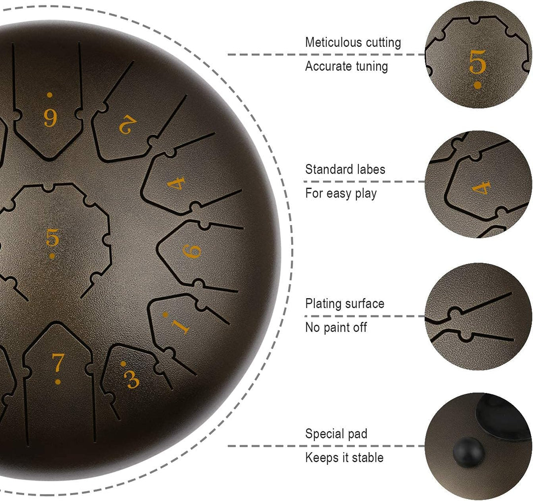 KUD Tongue Drum, 12 Zoll 13 Tone C-Dur Zungentrommel Schlagzeug Instrument, Steel Pan Töne Schlagins