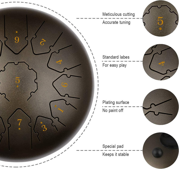 KUD Tongue Drum, 12 Zoll 13 Tone C-Dur Zungentrommel Schlagzeug Instrument, Steel Pan Töne Schlagins