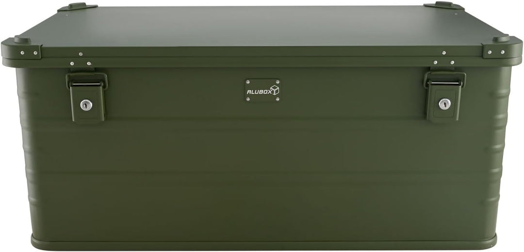 ALUBOX Alukiste abschliessbar E141G OLIVGRÜN - Premium Lagerbox 141 Liter - Materialstärke 1mm - Dec