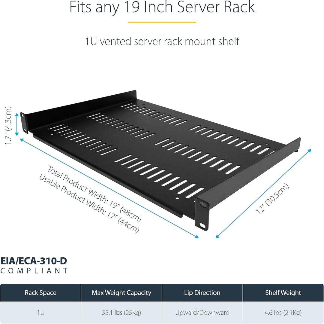 StarTech.com 1HE 19 Zoll Fachboden für netzwerk schrank - Freitragende perforierte Rack ablage für S