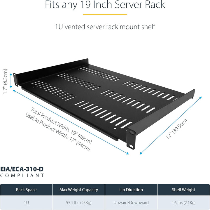 StarTech.com 1HE 19 Zoll Fachboden für netzwerk schrank - Freitragende perforierte Rack ablage für S