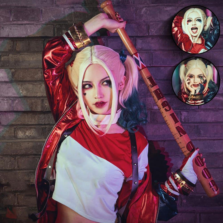 Ansamy Harley Cosplay Kostüme für Erwachsene Kinder, Mädchen Bösewicht Suicide Kostüm Kit enthalten