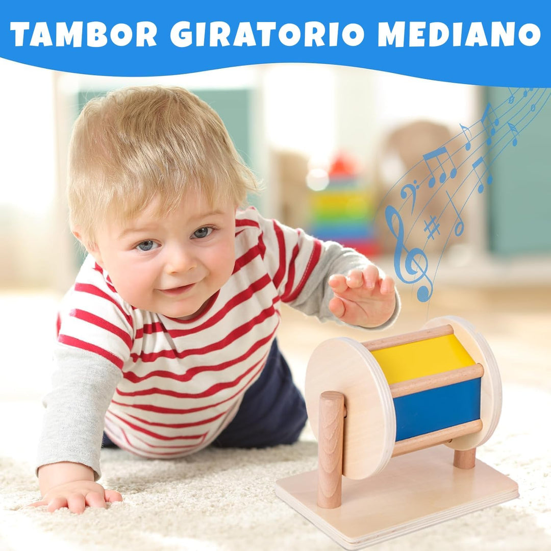 Adena Montessori Baby-Spielzeug-Set mit Montessori-Spiegel, Peekaboo-Knopf-Puzzle, mittlerer Dreh-Tr